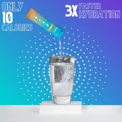 HydroMATE electrolytes orange powder being poured into glass for fast hydration