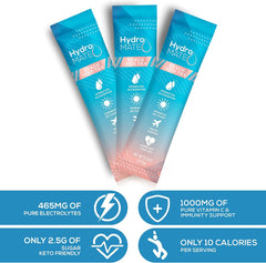 Box of HydroMATE Peach Tea electrolyte hydration packets
