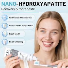 Close-up of Hydroxyapatite toothpaste tube label showing fluoride-free formula