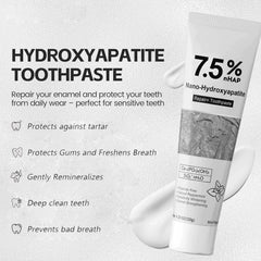 Close-up of enamel protection with hydroxyapatite toothpaste