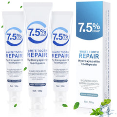 Hydroxyapatite toothpaste 3-pack packaging and tubes