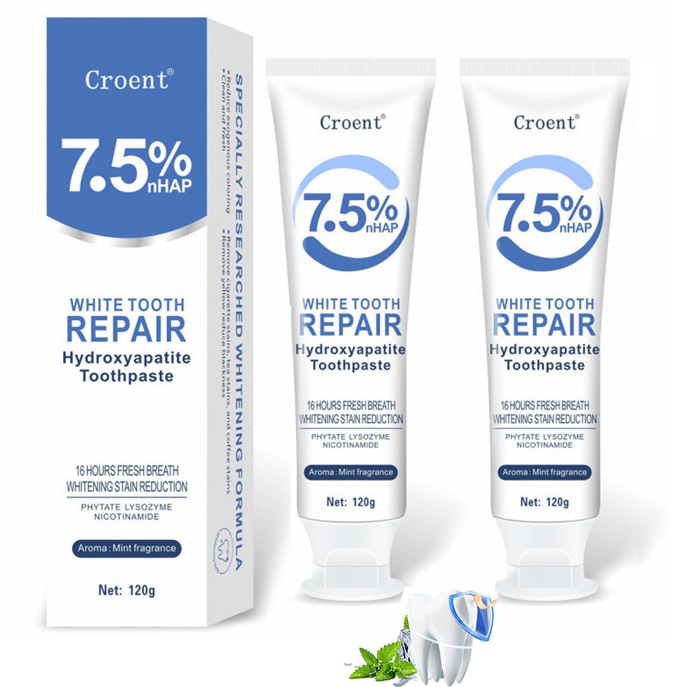 Tube of hydroxyapatite toothpaste with 7.5% nano formula for enamel protection