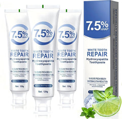 7.5% hydroxyapatite toothpaste bottle on white background
