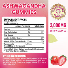 Ashwagandha Gummies with Vitamin D2 25mcg per serving label