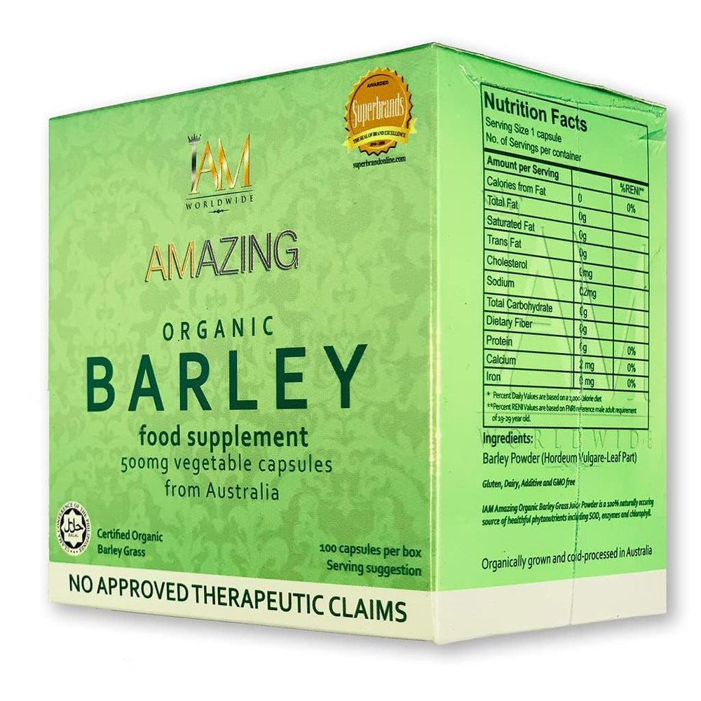 Bottle of IAM Worldwide Organic Barley Capsule with 100 capsules