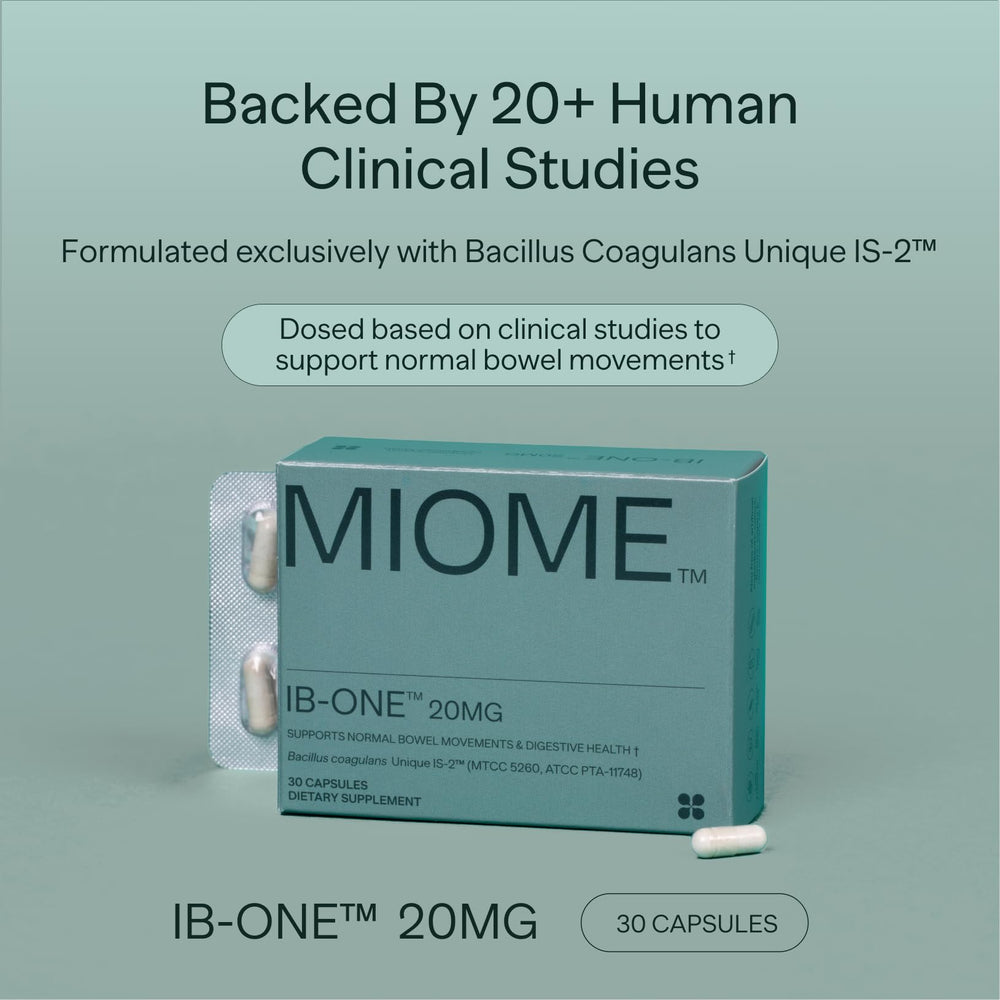 Product label highlighting Bacillus coagulans Unique IS-2 and gluten-free, low-FODMAP