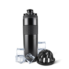 Ice Shaker 20 oz bottle in black side view highlighting durable stainless steel for workouts.