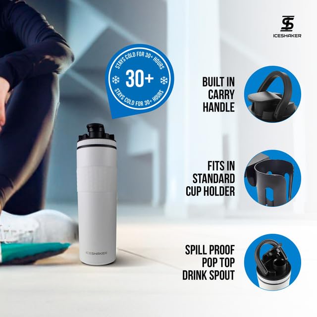 Ice Shaker 20oz white lid open pour emphasizes convenient pouring