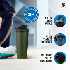 Ice Shaker 26oz Green bottle twist on agitator for smooth, lump free shakes