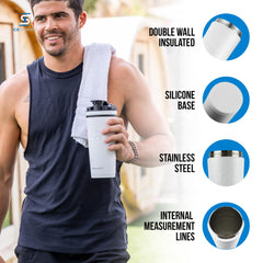 Ice Shaker odor-free stainless steel bottle keeps drinks fresh and clean.