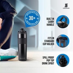 Ice Shaker bottle blending protein shake smoothly in motion.