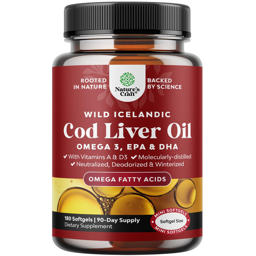 Bottle of Icelandic cod liver oil softgels with label
