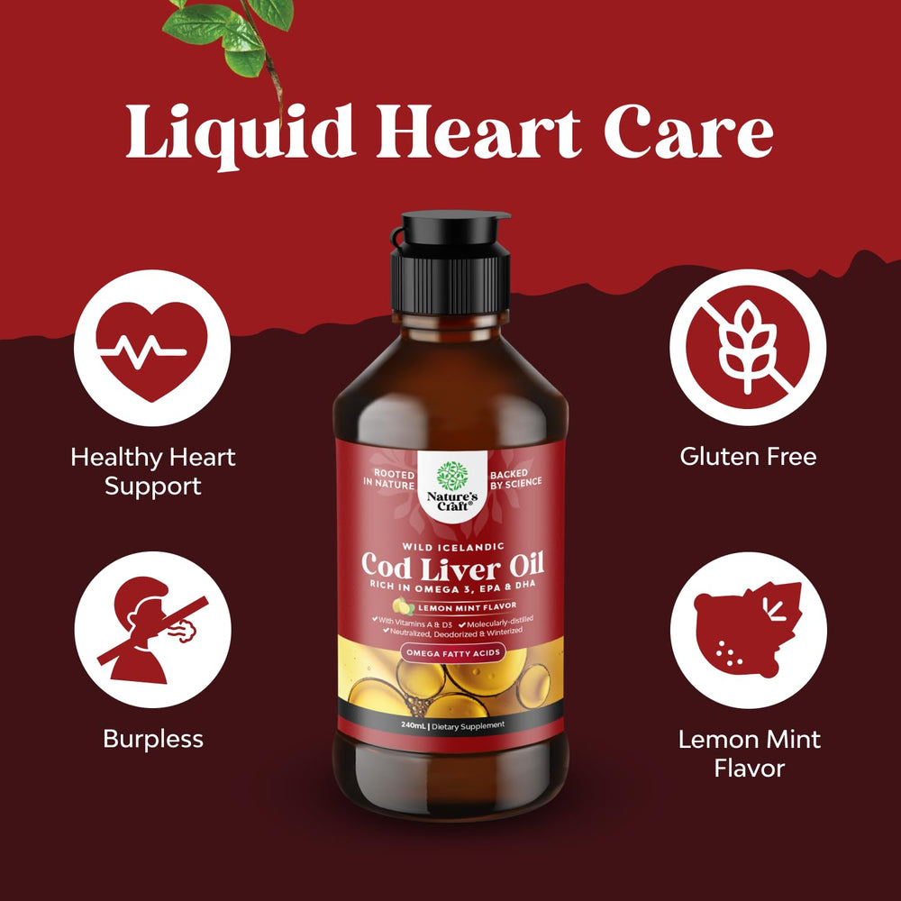 Unflavored cod liver oil liquid bottle on kitchen counter