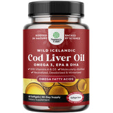 Icelandic wild-caught cod liver oil softgels bottle – 60 count