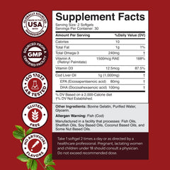 Close-up of burpless cod liver oil softgels