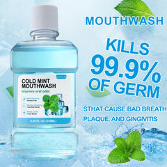 Ice mint leaves with ICY Mint Mouthwash bottle
