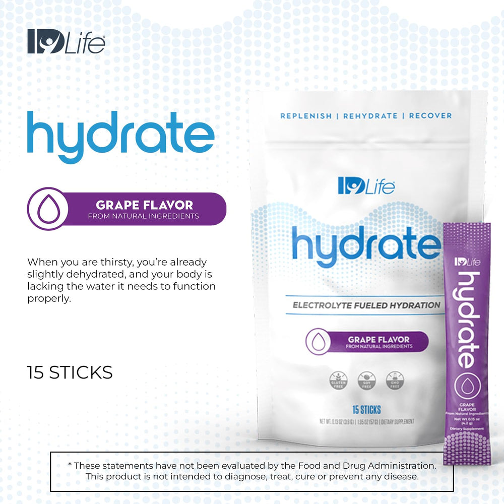 Prepared grape hydration drink in a glass