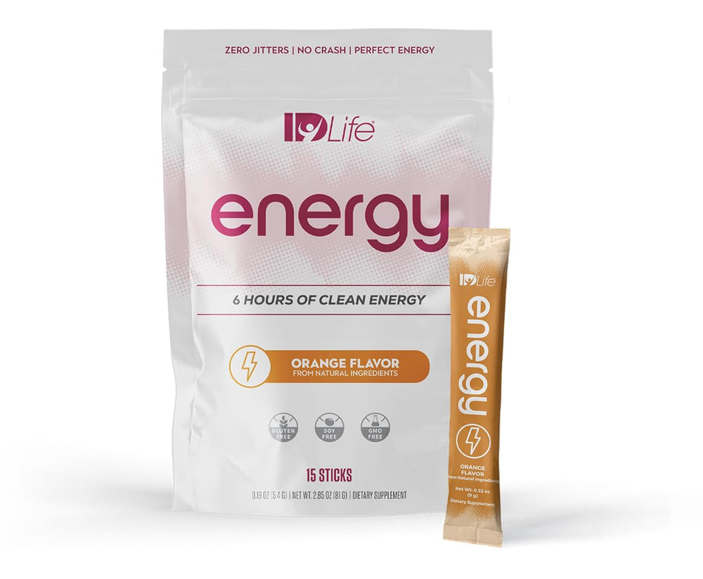 IDLife Orange Energy Drink packet ready to deliver steady energy.