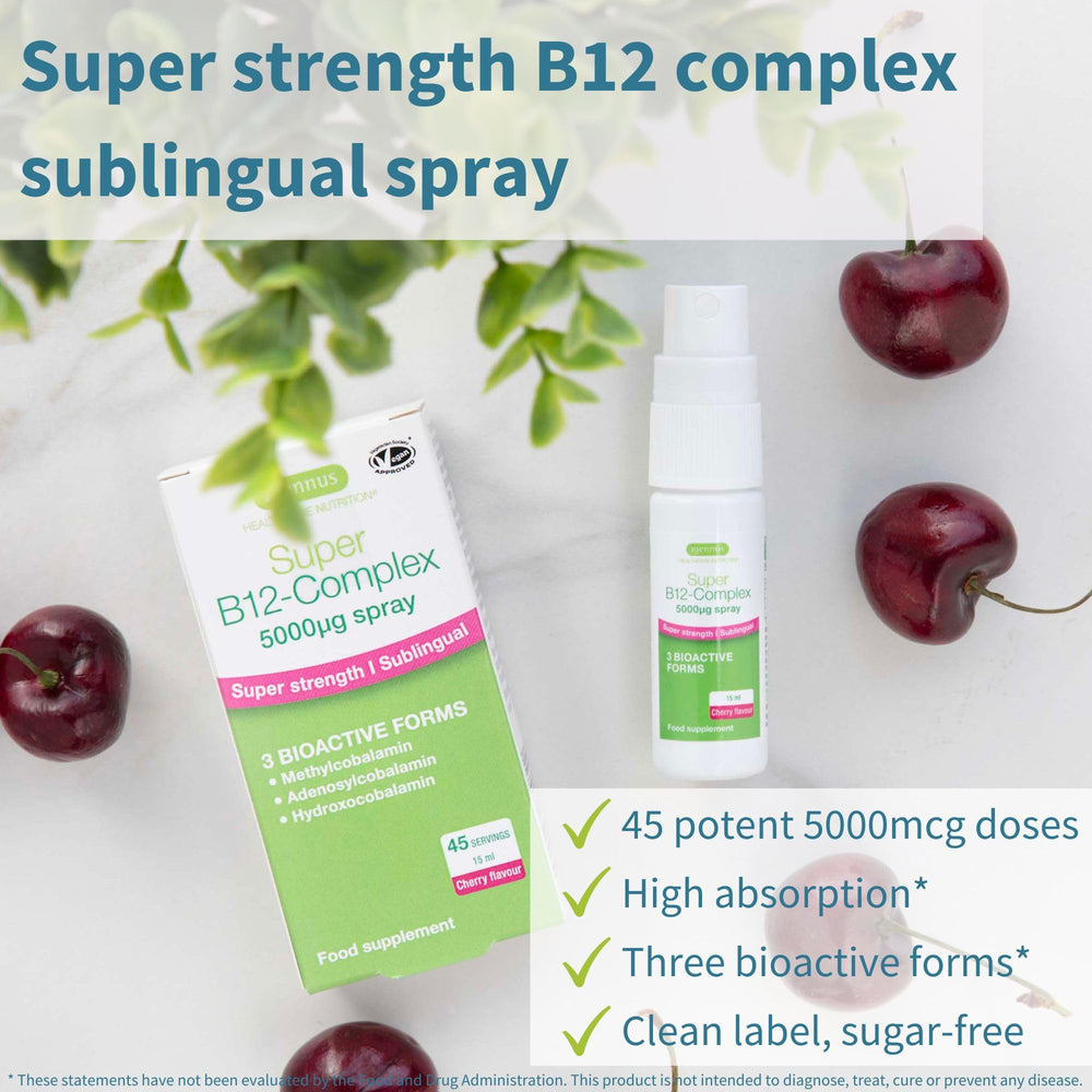 Close-up of product label highlighting the 3 bioactive B12 forms
