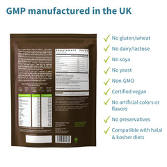 UK GMP manufacturing label for unsweetened, non-GMO product