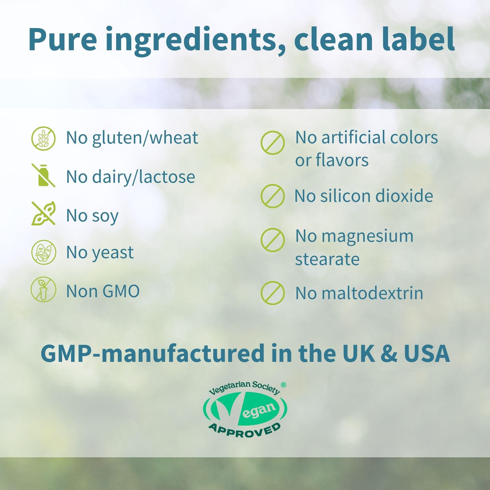 Igennus Super B-Complex packaging with USA and UK GMP marks.