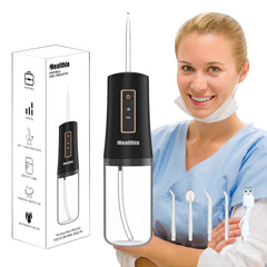Home and travel ready water flosser in use