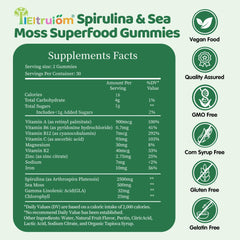 Close-up of spirulina and chlorella ingredients in gummies