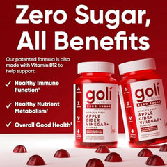 Goli Zero Sugar Apple Cider Vinegar Gummies with Probiotics & Vitamin B12 — 180 Count (3 Pack) | Vegan, Keto, Gluten Free