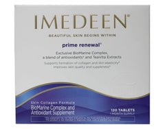 Imedeen Prime Renewal bottle closeup showing daily skincare support for mature skin.