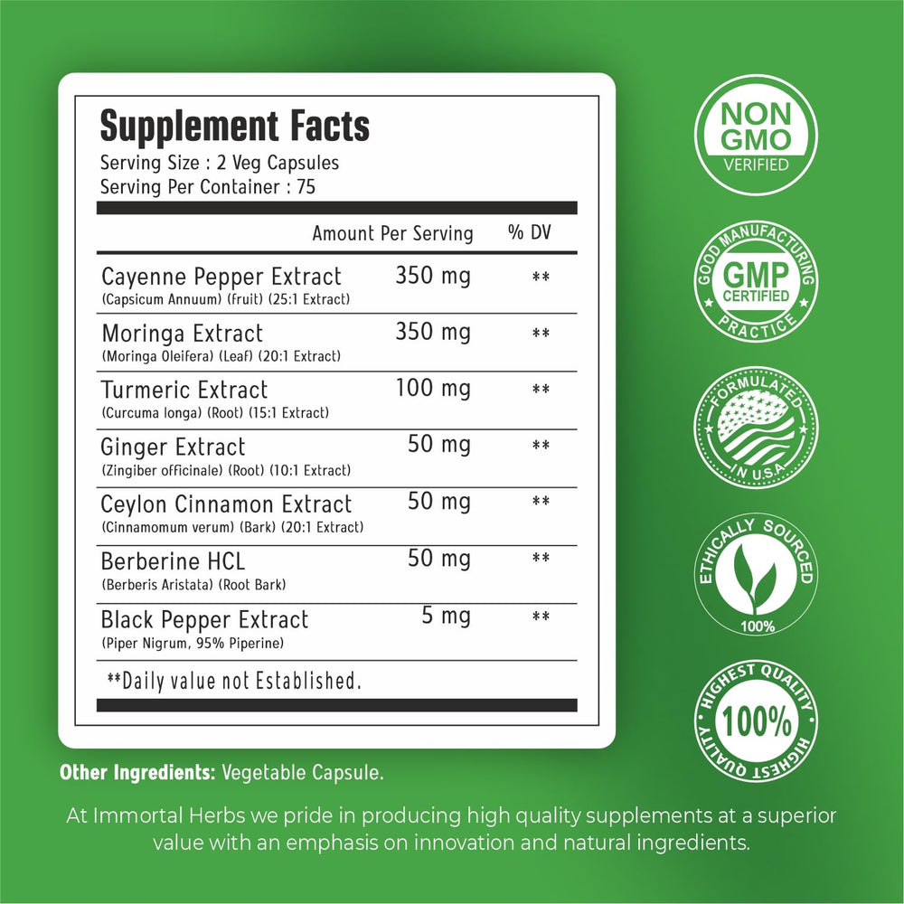 Capsules containing moringa cayenne pepper turmeric ginger blend