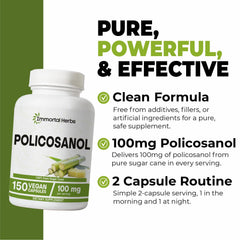 Illustration showing two Policosanol 100mg capsules daily usage