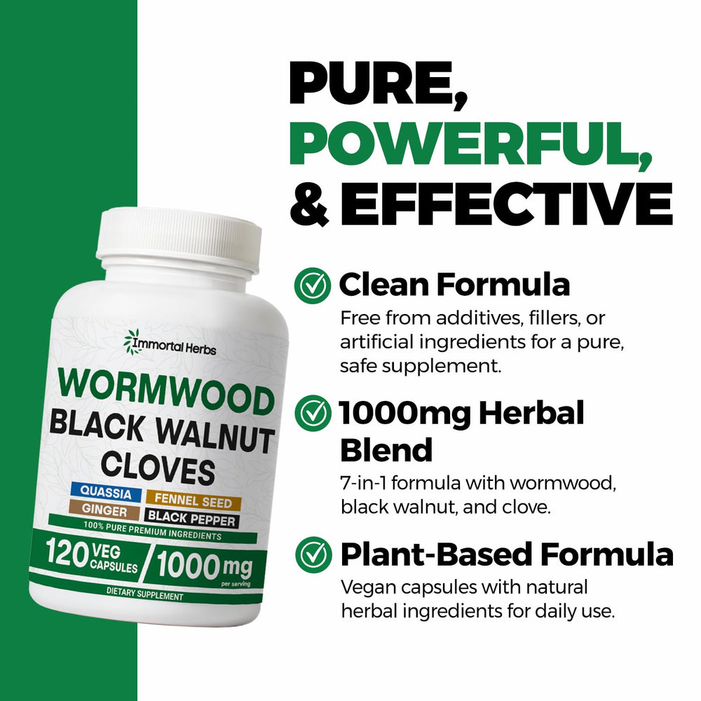 Immortal Herbs Wormwood Black Walnut Clove Cleanse bottle with label