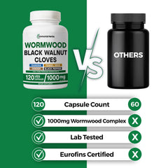 Capsules arranged with vegan, non-GMO, gluten-free indicators
