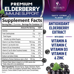 Close-up of gummies bottle label highlighting elderberry extract