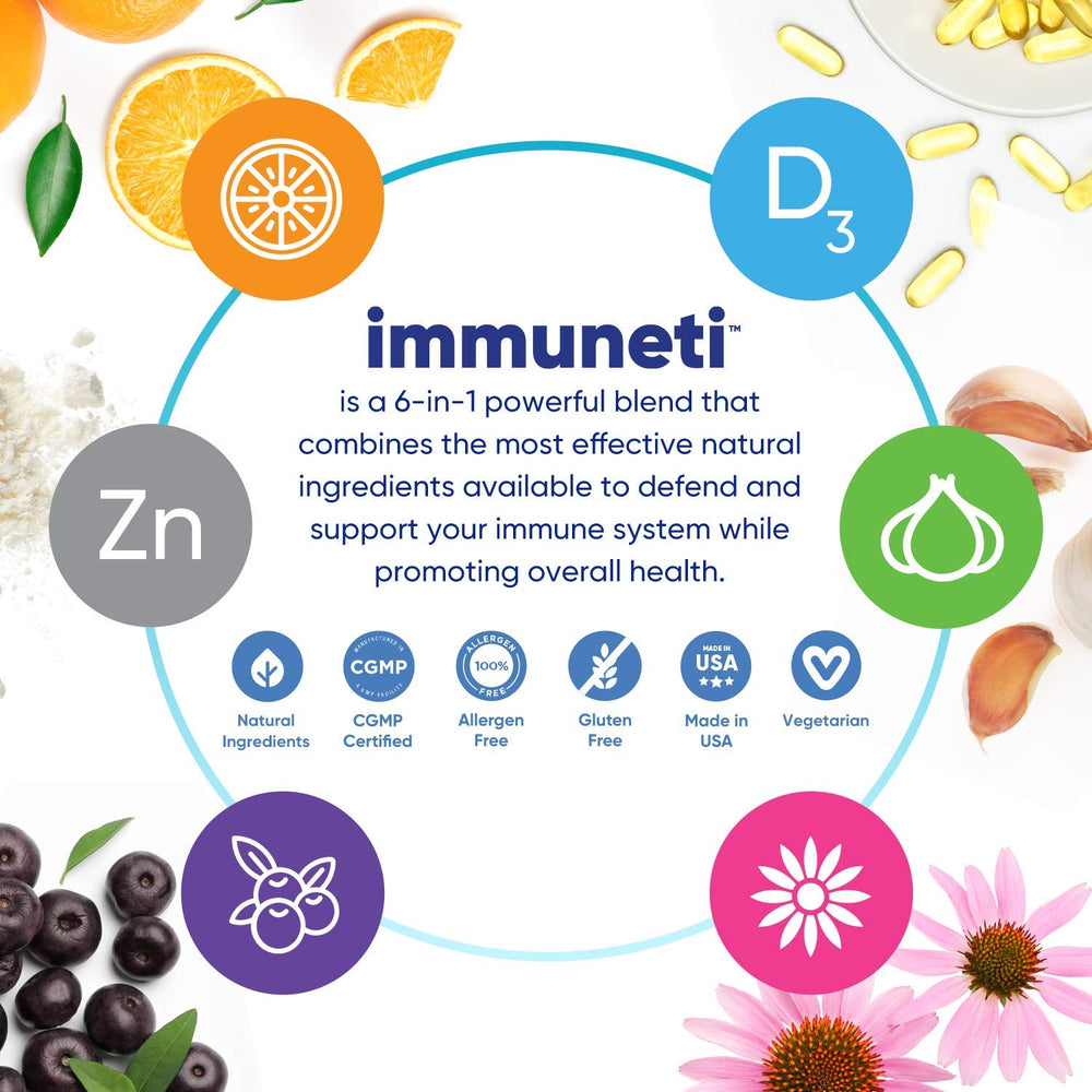 Immuneti 6-in-1 product label and supplement facts