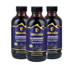 Bottle of Immunia Elderberry & Wild Blueberry Concentrate 120 ml in a 3-pack