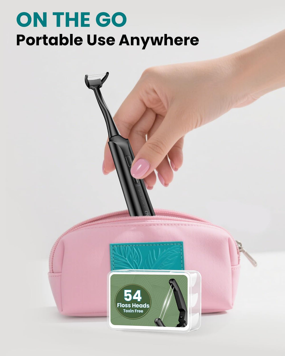 Person using flosser for gentle cleaning between teeth