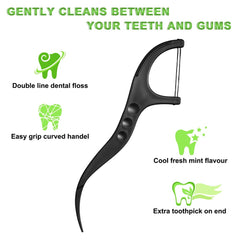 Ergonomic curved handle design of mint-flavored floss pick