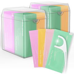Individually wrapped floss picks in a colorful travel case
