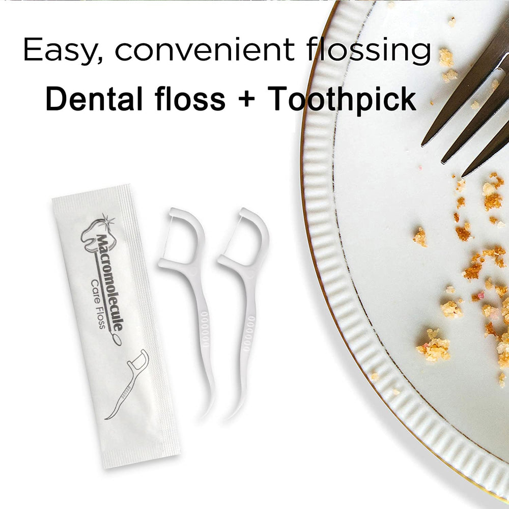 Close-up of floss picks showing soft floss and tooth pick end