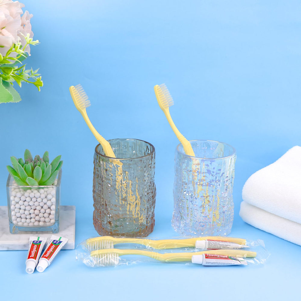 Toothbrush kits organized for hotel and guest supplies