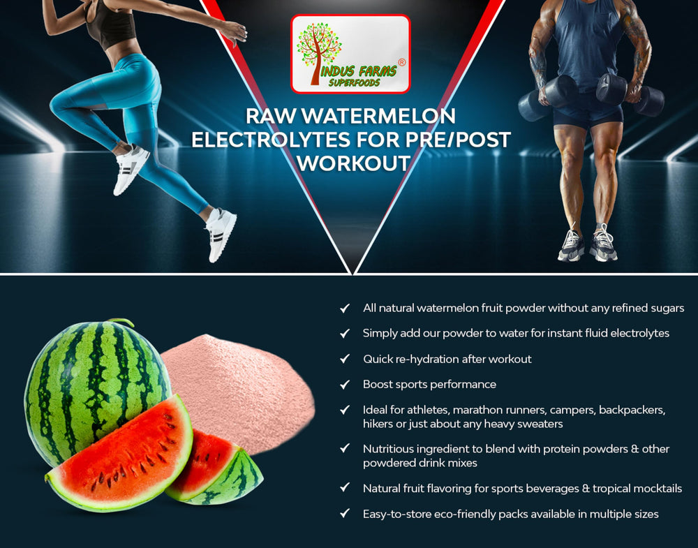 Indus Farms Watermelon Powder smoothie scene shows versatile flavor boost.