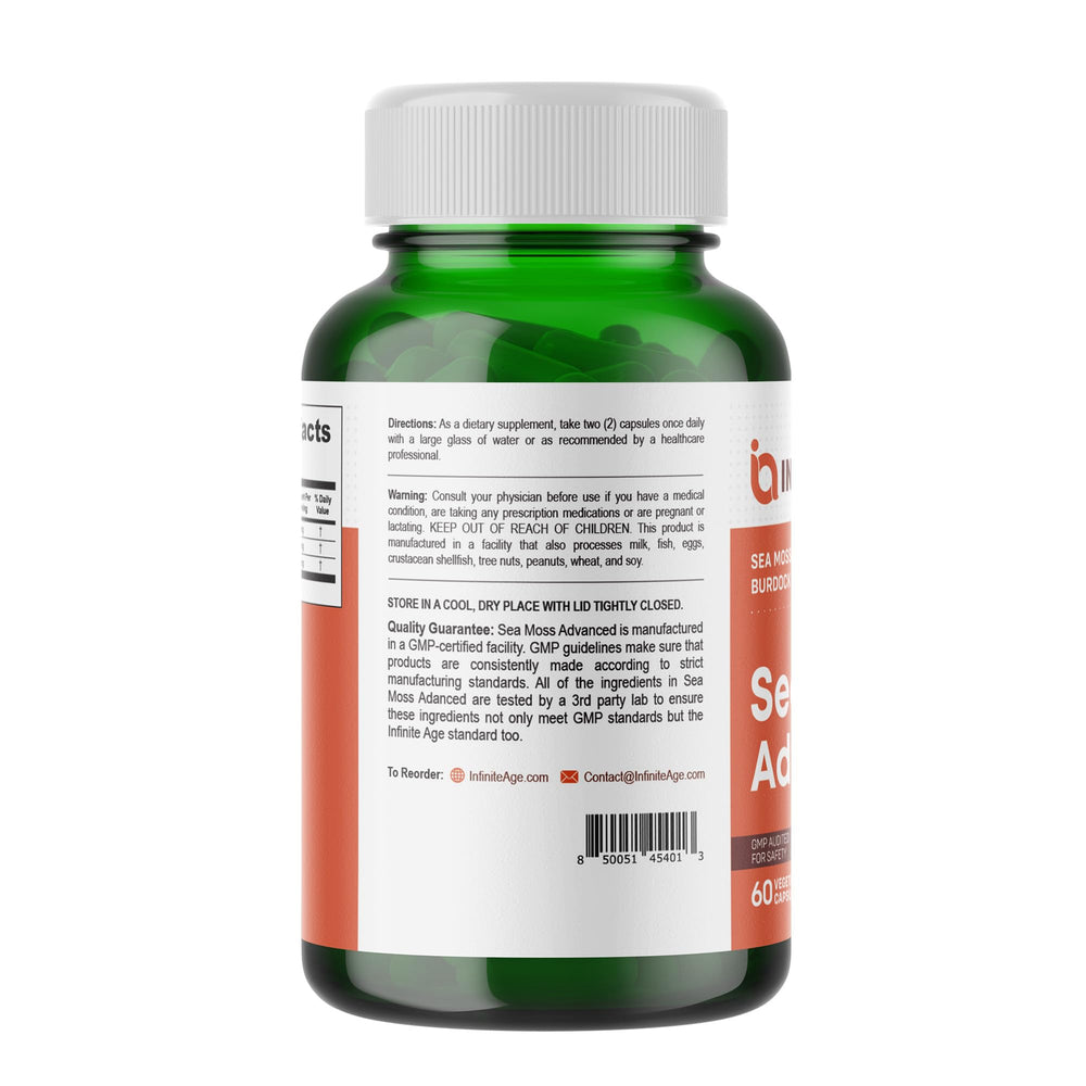 Ingredients include Irish Sea Moss, Bladderwrack, and Burdock Root