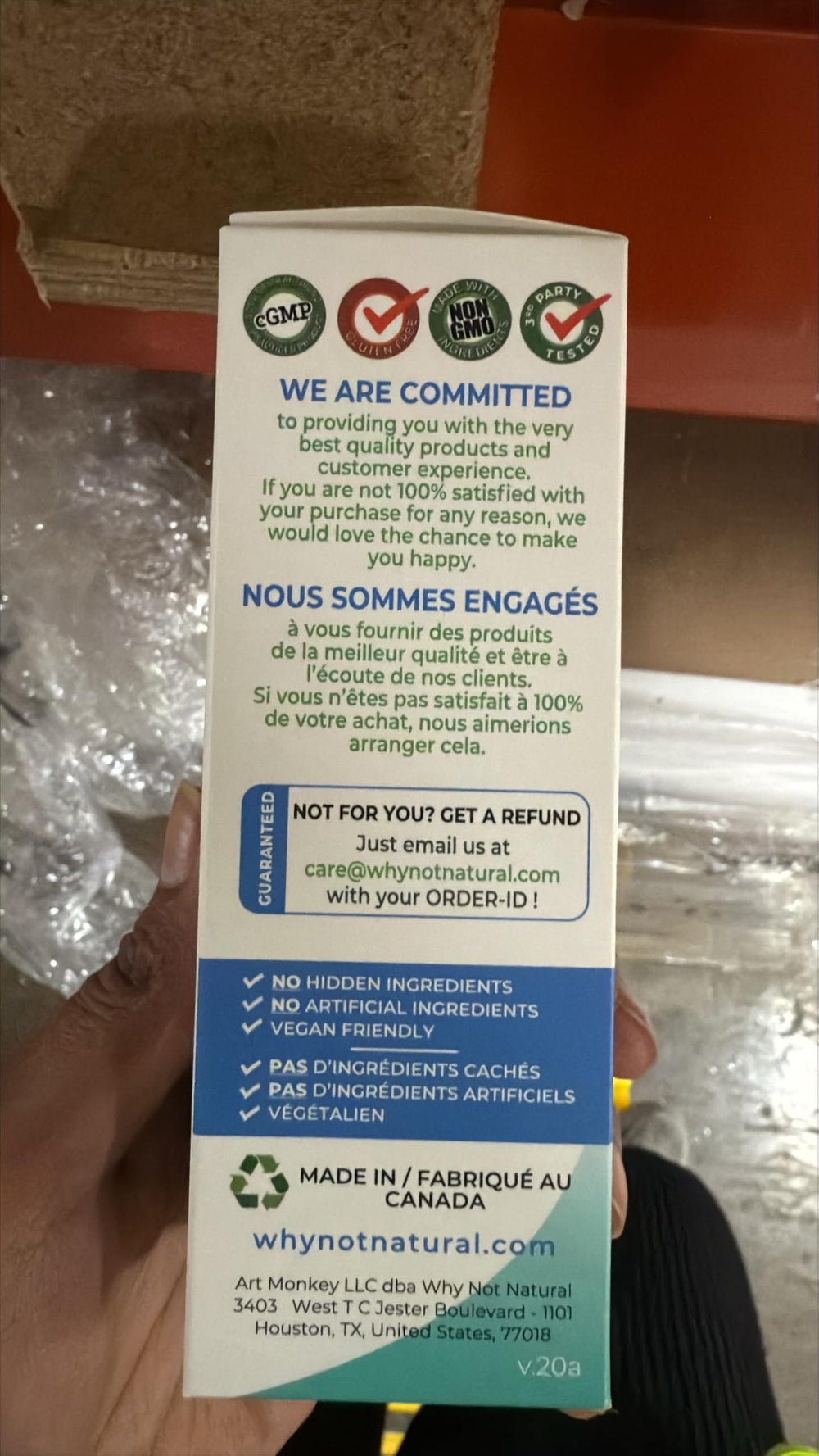 Ingredient list displayed on the product label