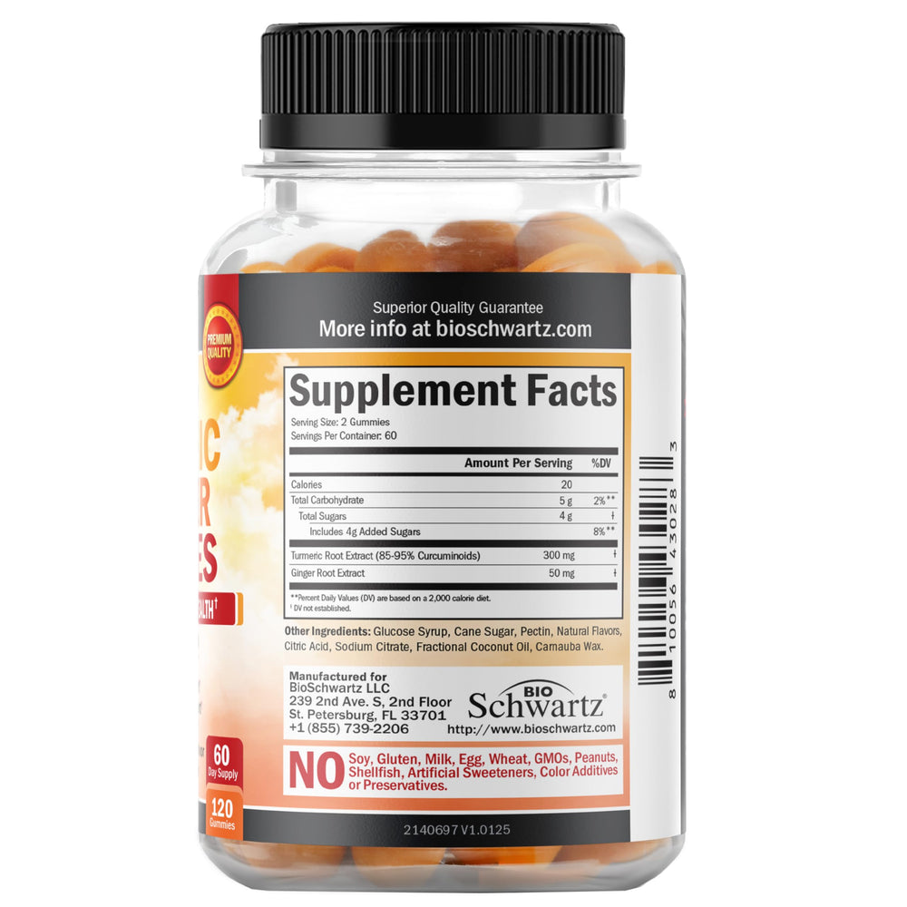 Ingredients label showing turmeric and ginger