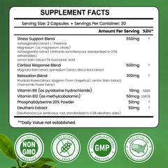 Illustration of cortisol balance concept with herbs and vitamins