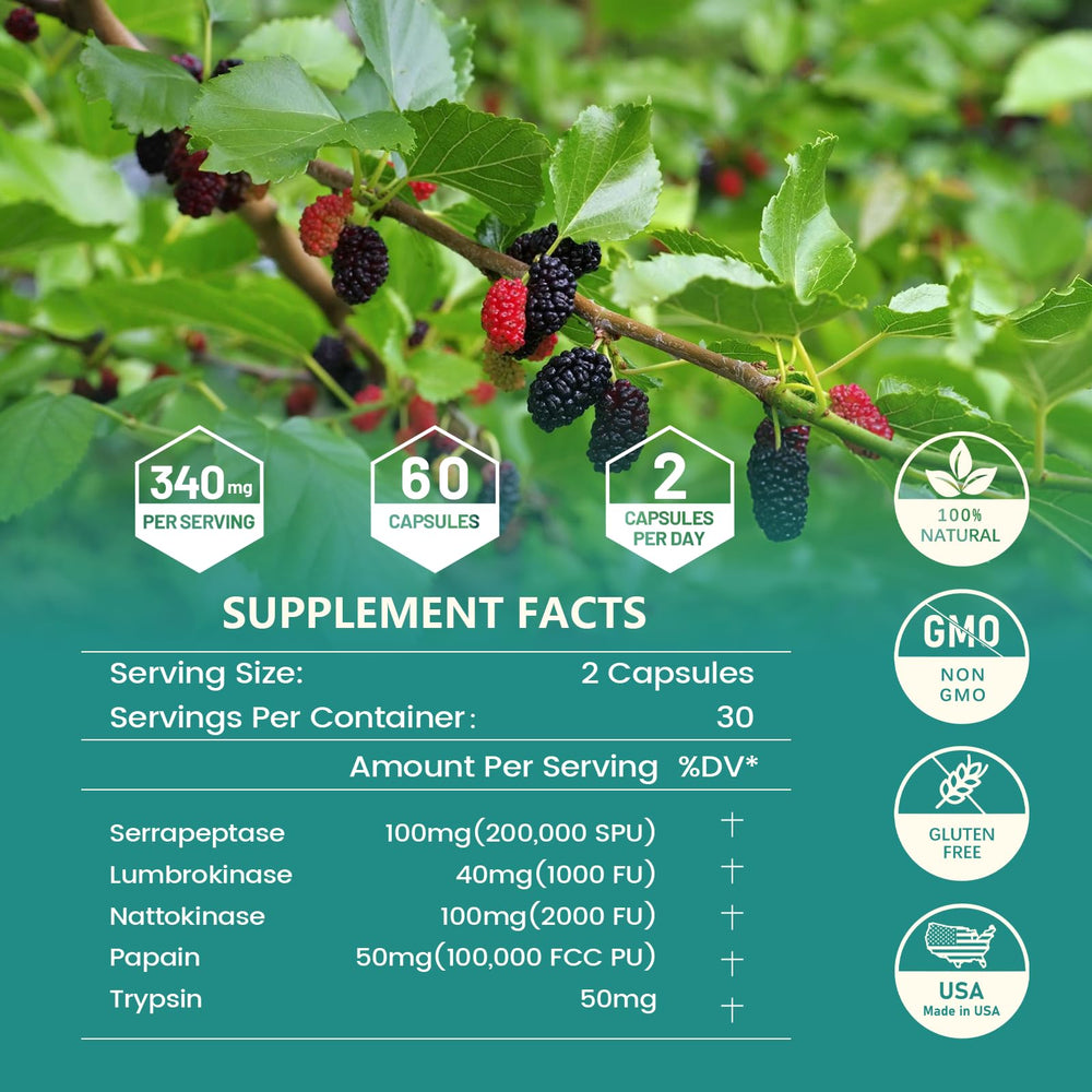 Non-GMO and gluten-free Serrapeptase label