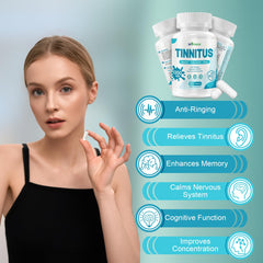 Person experiencing tinnitus relief with natural ingredients