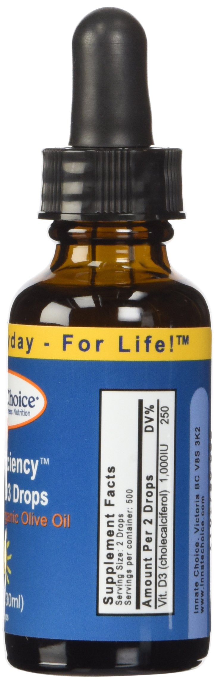 Innate Choice D Sufficiency Vitamin D3 bottle with label side view