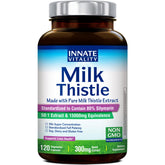 Innate Vitality Milk Thistle bottle with 120 veggie capsules on white background